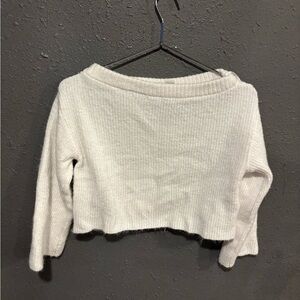 Women’s Divided Cropped White Off-the-Shoulder Sweater